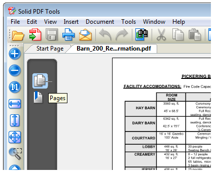 Sélectionner le volet Pages pour afficher les pages du document PDF