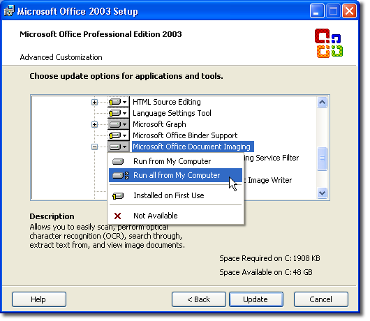 MODI settings in Office 2003 and 2007