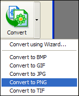 Convert button. Menu appears when arrow next to the button is clicked.